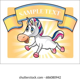 cute unicorn cartoon with frame border