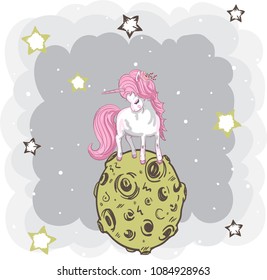 Cute Unicorn .cartoon hand drawn vector illustration. Can be used for baby t-shirt print, fashion print design
