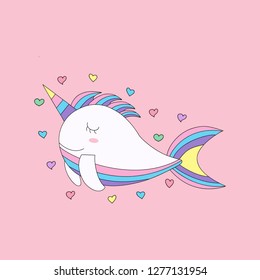 Cute unicorn cartoon hand drawn style.vector and illustration