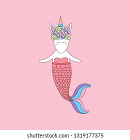Cute unicorn cartoon hand drawn style.vector and illustration