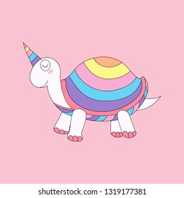 Cute unicorn cartoon hand drawn style.vector and illustration