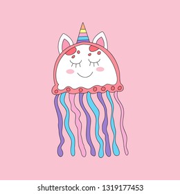 Cute unicorn cartoon hand drawn style.vector and illustration