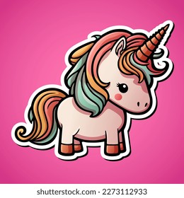 Cute unicorn cartoon illustration in sticker design baby wild animal