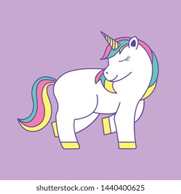 cute unicorn cartoon isolated over violet background vector illustration