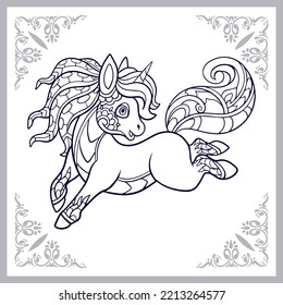 Cute Unicorn cartoon mandala arts isolated on white background