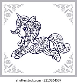 Cute Unicorn cartoon mandala arts isolated on white background
