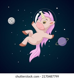 Cute unicorn cartoon in outer space