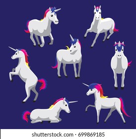 Cute Unicorn Cartoon Poses Vector Illustration