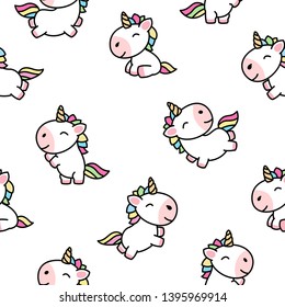 Cute unicorn cartoon seamless pattern, vector illustration