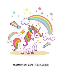 Cute Unicorn. Cartoon Style can use for landing page, template, ui, web, mobile app, poster, banner, flyer. Eps 10