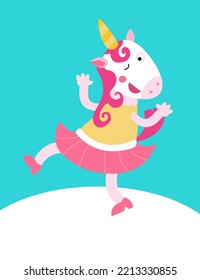 Cute unicorn in cartoon style. Character for postcards, books for children. Vector illustration, icon on isolated background.