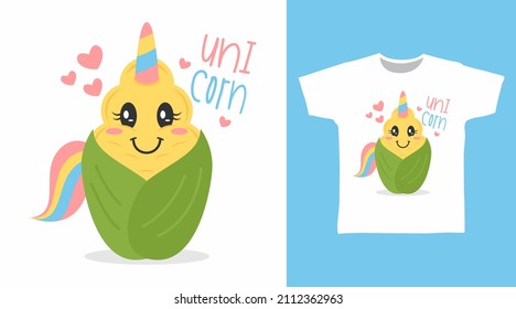 Cute unicorn cartoon tee designs concept