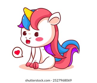 Cute Unicorn Cartoon Vector. Adorable and Kawaii Animal Concept Design. Hand drawn style. Icon Mascot Logo Illustration. Isolated White Background.