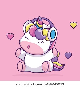 Lindo Unicornio Ilustración De Vector De Dibujos Animados Con Signo De Amor.