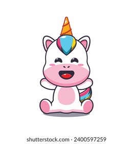 Cute unicorn cartoon vector illustration. 