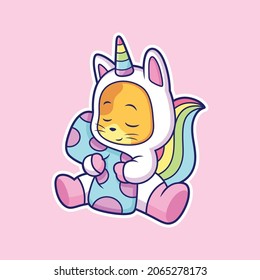 Cute unicorn cat cartoon hugging pillow