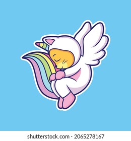 Cute unicorn cat cartoon sleep