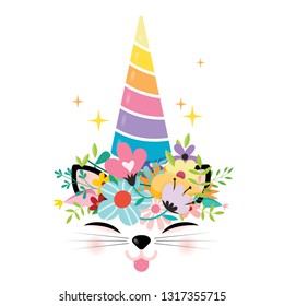 Cute unicorn cat isolated on white background. easy to use to design posters, T-shirts, invites, etc...