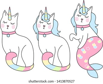 cute unicorn cat mermaid magic kawai