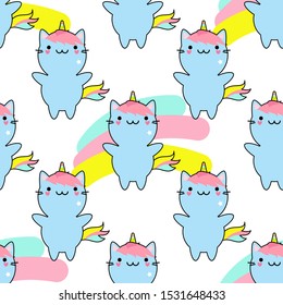 Cute Unicorn Cat. Seamless background. Vector illustration for web design or print.