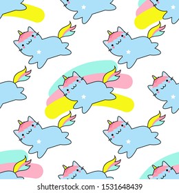 Cute Unicorn Cat. Seamless background. Vector illustration for web design or print.