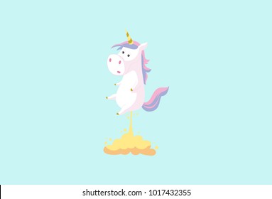 Cute Unicorn Character Farting. vector Illustration. Isolated on a colored background.