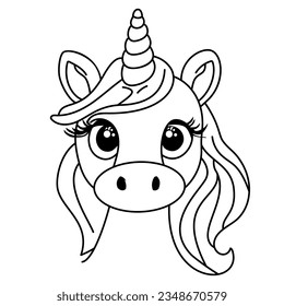 cute unicorn character outline coloring book vector illustration
