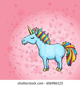 Cute unicorn character, with rainbow mane, vector illustration