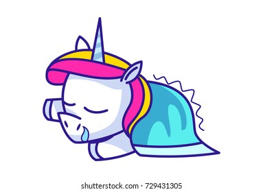 Cute Unicorn Character Sleeping.Vector Illustration. Isolated on white background.
