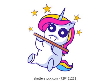Cute Unicorn Character .Vector Illustration. Isolated on white background.