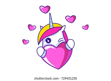 Cute Unicorn Character .Vector Illustration. Isolated on white background.