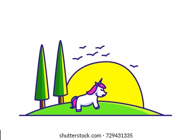 Cute Unicorn Character .Vector Illustration. Isolated on white background.
