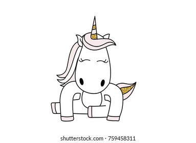 Cute Unicorn Character. Vector illustration. Isolated on white background.