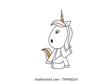 Cute Unicorn Character. Vector illustration. Isolated on white background.