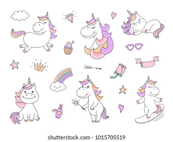 Cute Unicorn Characters With Magical Things