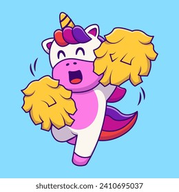 Cute Unicorn Cheerleader Cartoon Vector Icons Illustration. Flat Cartoon Concept. Suitable for any creative project.