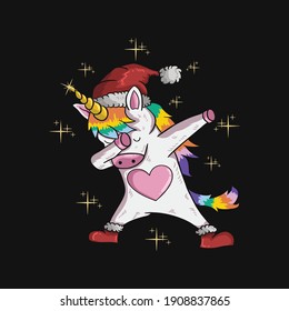 Cute unicorn Christmas dabbing dance illustration graphic Premium Vector