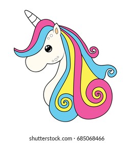 Cute unicorn clipart coloring activity. Vector illustration