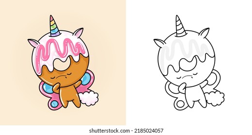 Cute Unicorn Clipart for Coloring Page and Illustration. Happy Clip Art Unicorn Donut. Vector Illustration of a Kawaii Animal for Stickers, Prints for Clothes, Baby Shower, Coloring Pages.
 svg
