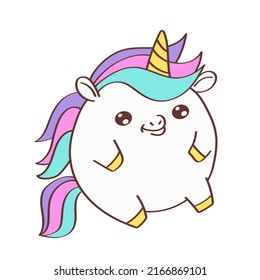 Cute Unicorn Clipart for Kids Holidays and Goods. Happy Clip Art Unicorn Plump. Vector Illustration of an Animal for Stickers, Prints for Clothes, Baby Shower Invitation.  svg