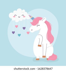 cute unicorn cloud with hearts love fantasy magic dream cute cartoon vector illustration