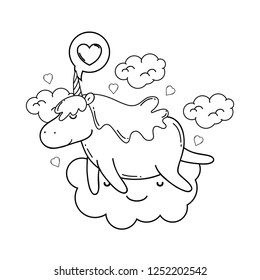 cute unicorn with cloud kawaii character