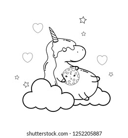 cute unicorn with cloud kawaii character