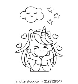 Cute Unicorn Cloud Line Art Coloring Book 