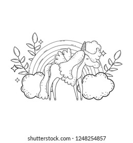 cute unicorn with clouds and rainbow