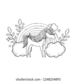 cute unicorn with clouds and rainbow