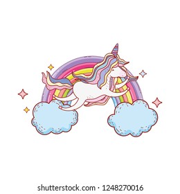 cute unicorn with clouds and rainbow