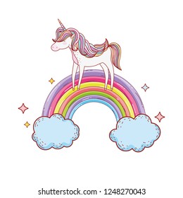 cute unicorn with clouds and rainbow
