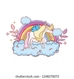 cute unicorn with clouds and rainbow