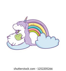 cute unicorn with clouds and rainbow kawaii